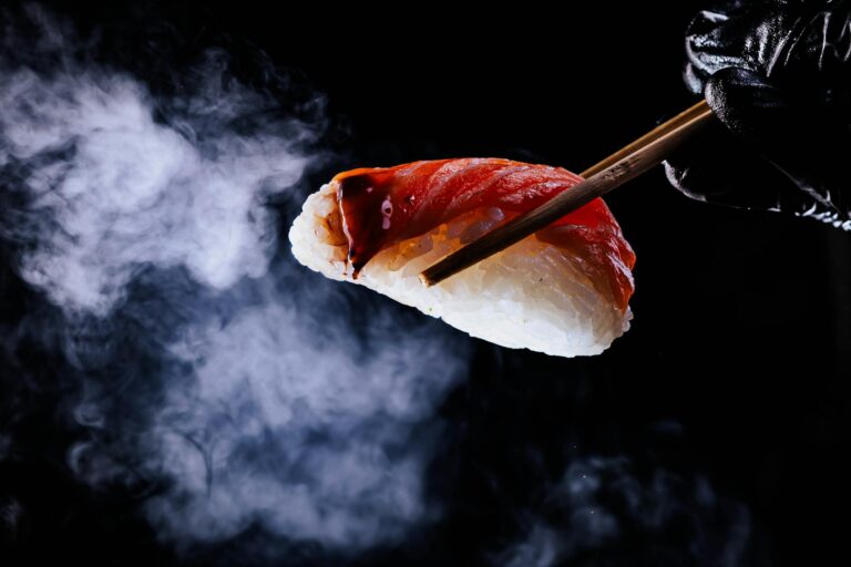 Captivating Sushi Nigiri with Smoke Effect