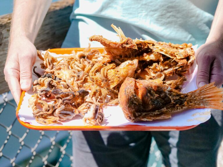 Fried Chicken on Blue Ceramic Plate